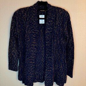 Belldini Open knit Cardigan Dark Blue red orange yellow confetti Womens M BNWT